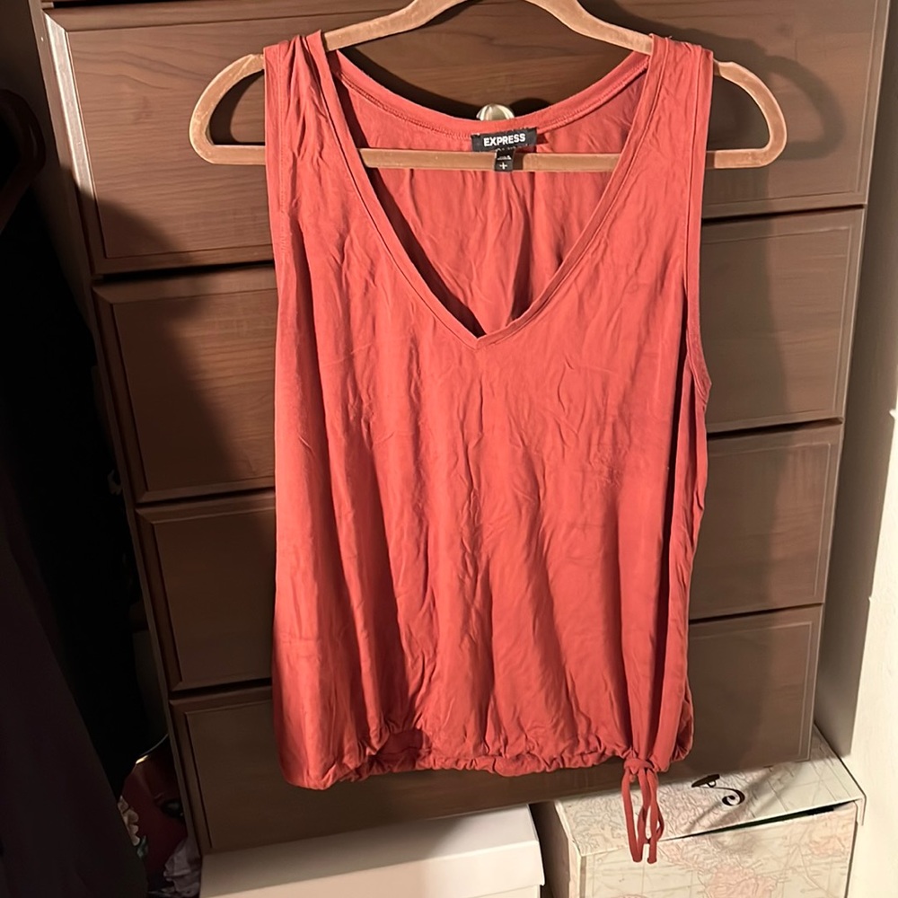Express V-Neck Top / Sleeveless Blouse - Orange Large